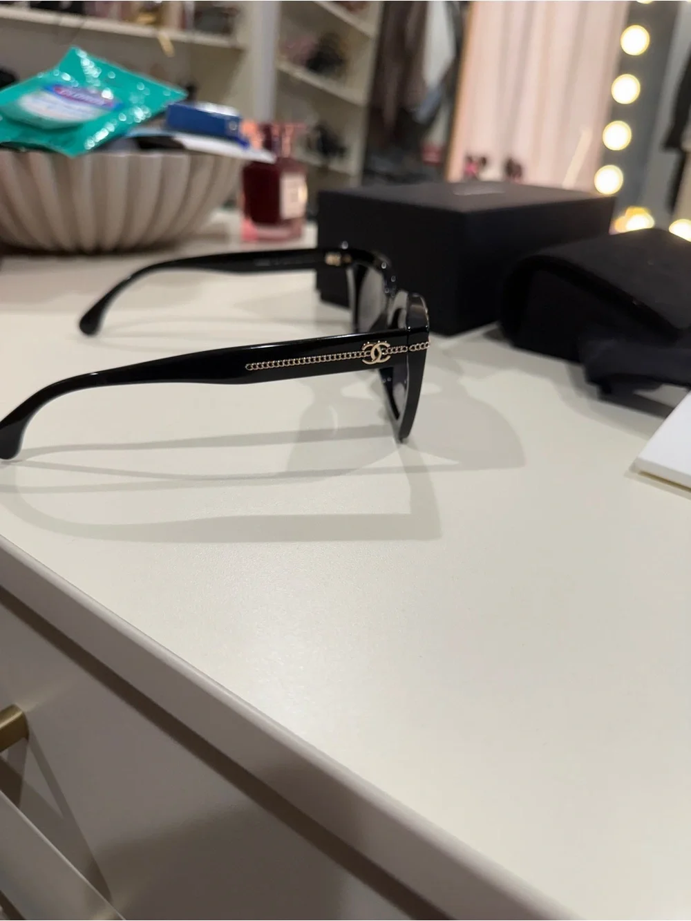 CHANEL Black Sunglasses with Gold CC Accent